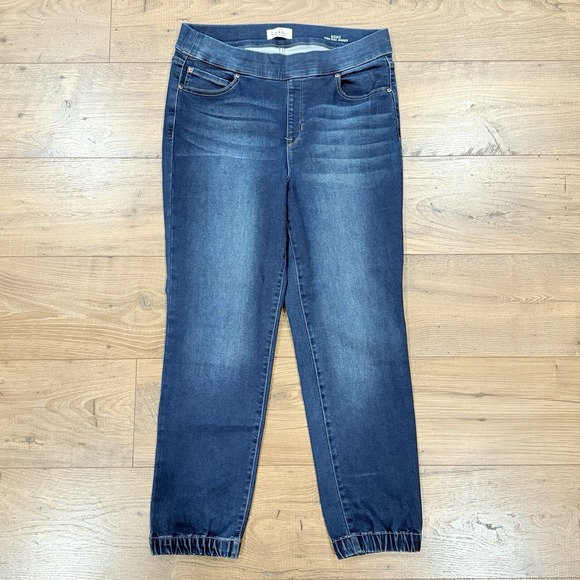 Nicole Miller Dark Wash Denim Jogger Pants Elastic Waist Sz 12 Pull On Jeans - Picture 1 of 5